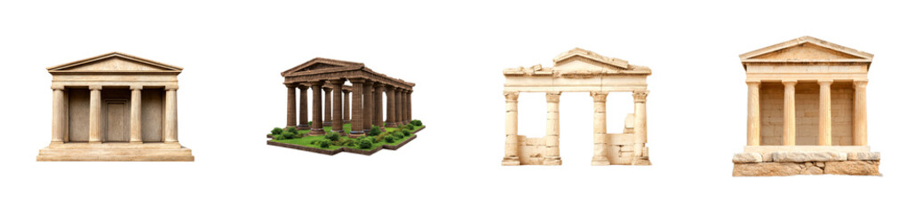 Historical architectural structures ancient ruins 3d models virtual environment side cultural heritage cut out set