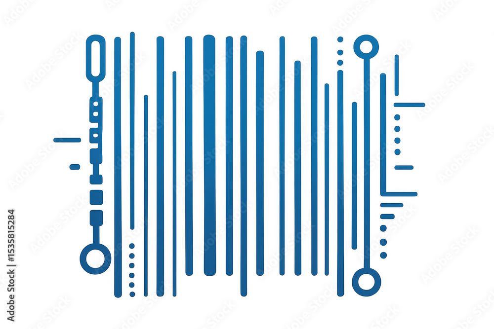 Poster blue barcode scanning lines moving across a transparent background, creating a futuristic technologi