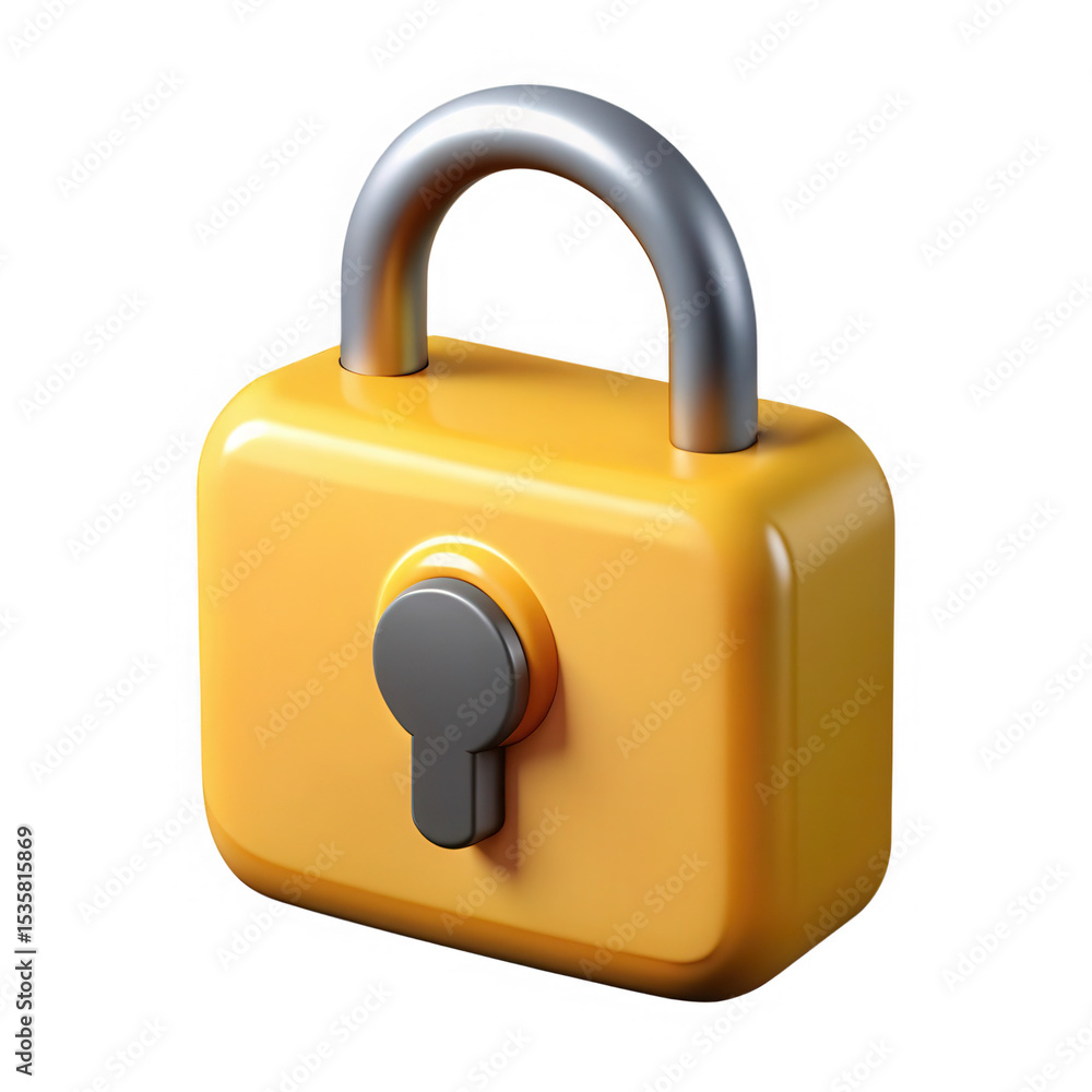 Poster yellow padlock 3d render isolated on transparent background