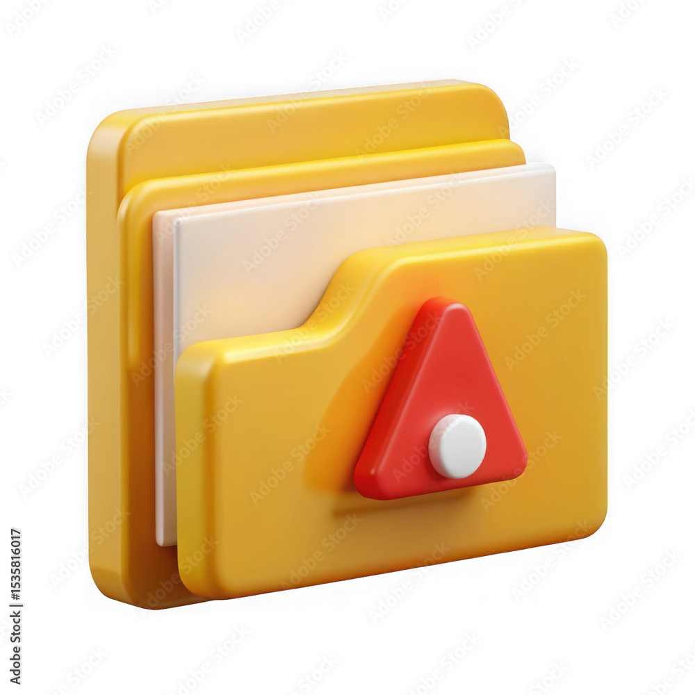 Poster 3d render yellow folder icon warning alert isolated on transparent background