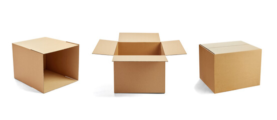 collection of various of  a cardboard box on white background, each one is shot separately