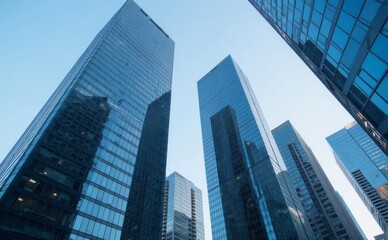 Obraz premium Modern City With Long skyscraper sunlight from sky 