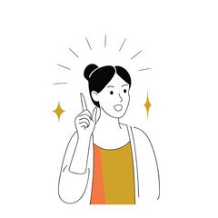 Fototapeta premium Smiling woman has a great idea, raising her finger while standing confidently
