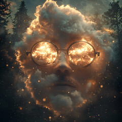 Surreal Cloud Face with Glasses
