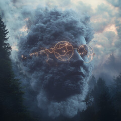 Surreal Cloud Face with Glasses
