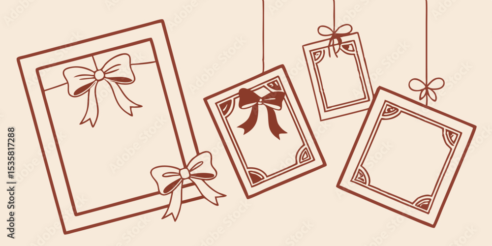 Poster elegant hanging frames decorated with ribbons and decorative corner elements suitable for various de