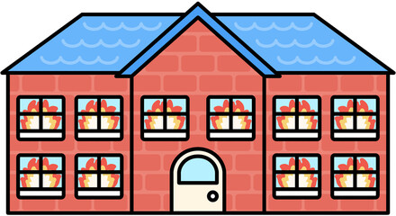 화재 방화 불난 집 주택 불난 주택 화염 일러스트