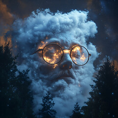 Surreal Cloud Face with Glasses
