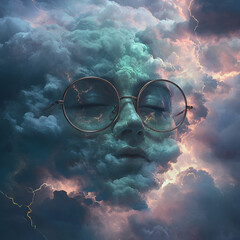 Surreal Cloud Face with Glasses
