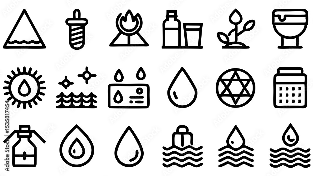 Poster vector illustration of various water related icons representing concepts like nature purification an