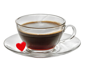 Naklejka premium Aromatic Coffee in a Glass Cup with a Red Heart, transparent background
