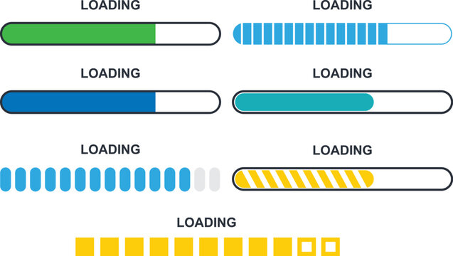 Progress Loading Bar Set – Download Sign Vector Template for UI and Web Design
