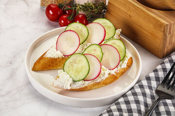 Bruschetta with soft cheese and radishes