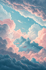 Pink and Blue Sunset Sky with Fluffy Clouds