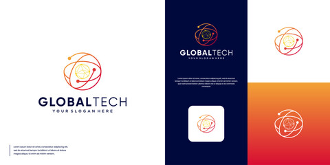 orbit line logo with abstract technology style, network connection system, vector graphic design. © dhulpikir