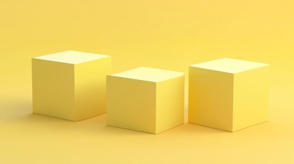 Three pale yellow cubic forms on a pale yellow surface.