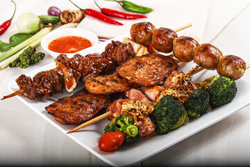 Asian grilled skewer assortment satay