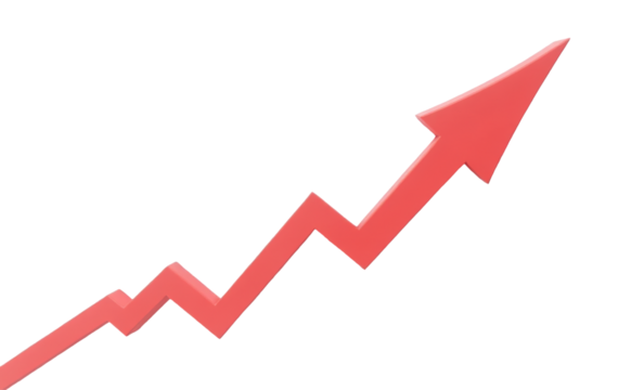 3D Growing Red Graph isolated, PNG 