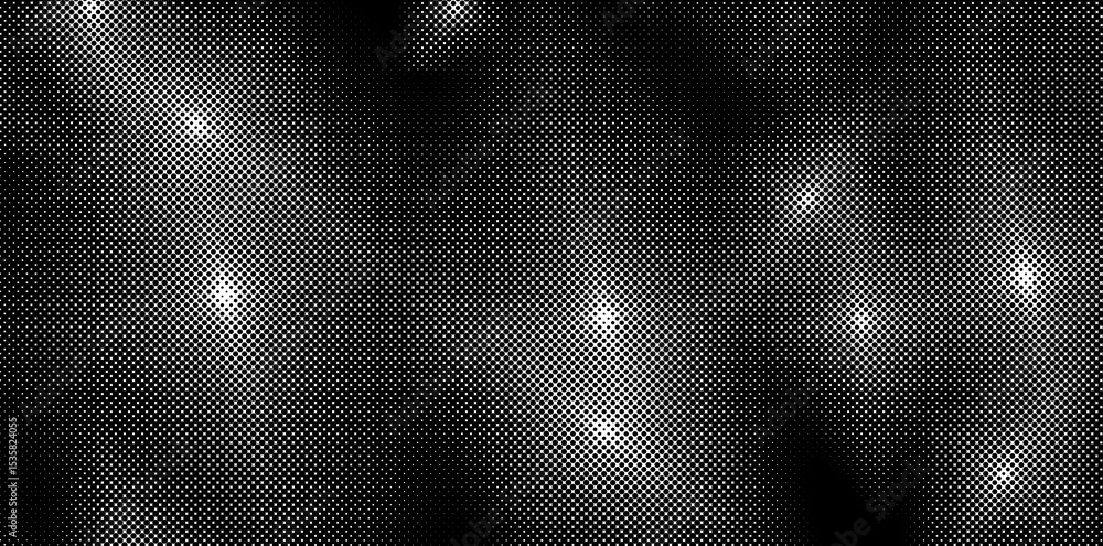 Poster a retro halftone pattern with shimmering light effects and sparkles, creating a festive and stylish
