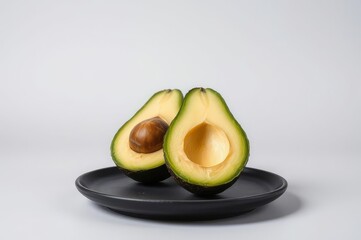 Freshly sliced avocado on black plate