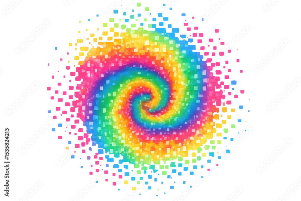 Aufkleber colorful pixelated spiral swirling on transparent background, creating vibrant and dynamic visual ef