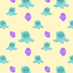 Octopus pattern. Kawaii style, cute octopus, children's illustration