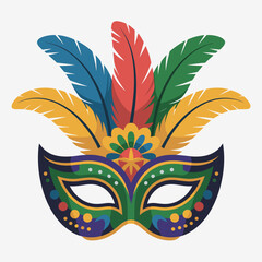 Brazilian Carnival Mask with Colorful Feathers