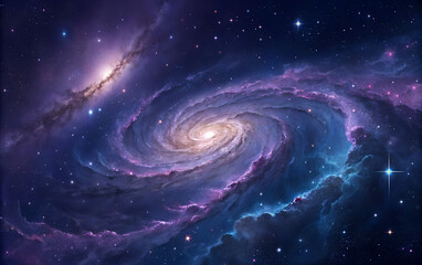 Colorful Spiral Galaxy Vortex in Deep Space with Glowing Stars and Nebula Clouds