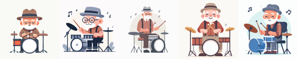 vector grandfather character playing drums