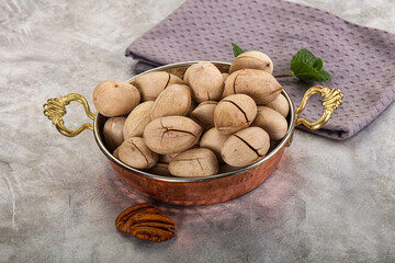 Crunchy pecan nut in the bowl