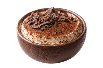 Tiramisu topped with rich cocoa dust isolated on white background or png background or transparent background.
