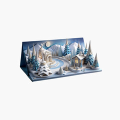 Winter Wonderland Paper Art Scene with Snowy Trees and Cabin