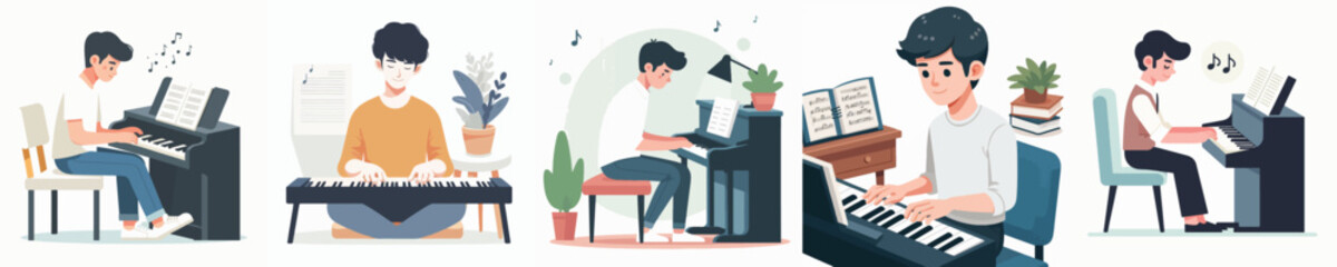 vector character playing piano