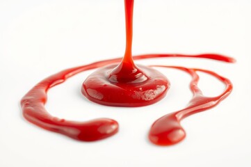 Glossy ketchup on white surface