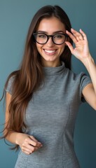 Smiling woman adjusting her glasses