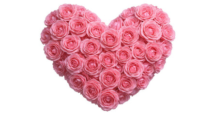 Pink Rose Bouquet In Heart shape isolated on transparent background, PNG 