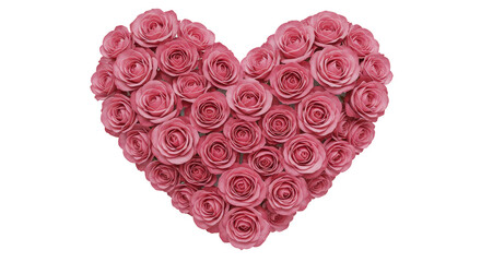 Pink Rose Bouquet In Heart shape isolated on transparent background, PNG 