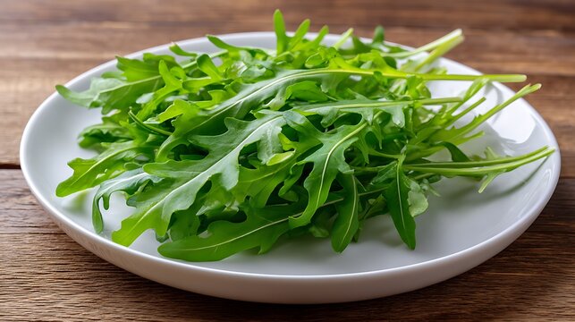 Fresh Arugula Leaves on a White Plate