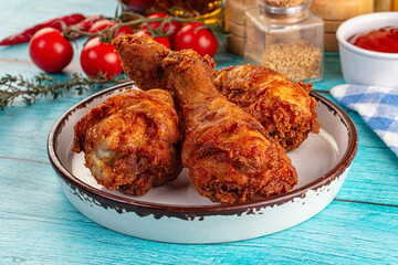 Crispy fried chicken drumsticks leg