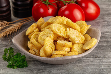 Crunchy croutons heap - roasted bread