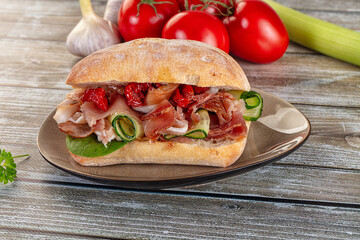 Ciabatta with cured parma and tomato