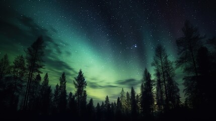 Fototapeta premium Aurora Borealis Forest Night.