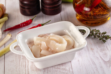 Raw squid rings for cooking
