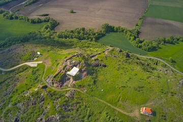 A high-altitude drone view of the Rusokastro Fortress in the Burgas region — a landmark of Bulgaria and a heritage site with ties to Turkish history.