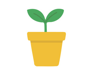 Green seedling in a yellow pot, illustration on white background. concept of gardening, agriculture, growth, plant life, eco-friendly, nature, botanical art, home decor, isolated design, houseplant