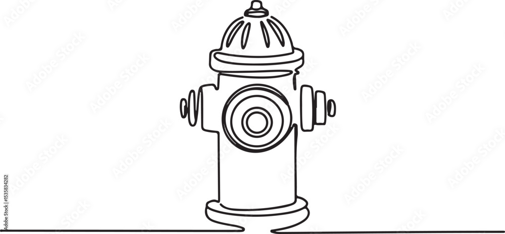 Poster fire hydrant continuous single line drawing in minimalist style with cylindrical body and domed top 