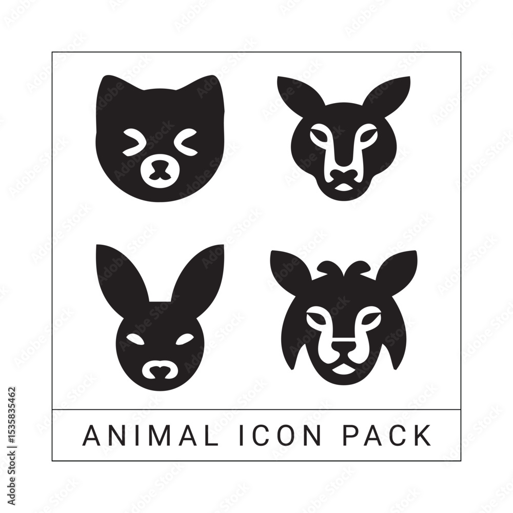 Poster simple and modern black animal icons in a square frame for design projects and branding