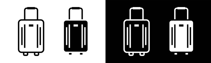 Luggage bag icon vector illustration set. In black and white version. Travel suitcase icon symbol