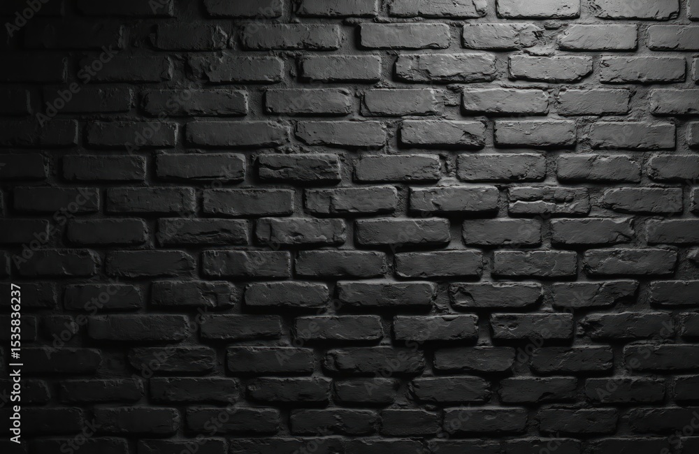 Poster black brick wall texture background with rough surface. dark brickwork pattern for interior design o