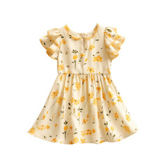Charming Yellow Floral Girl's Summer Dress on transparent background png